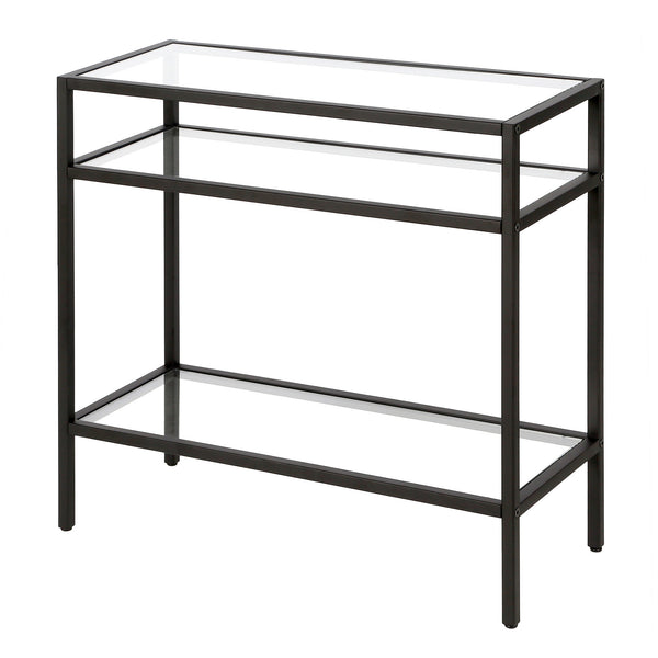 Homeroots 24" Black And Clear Glass And Steel End Table With Two Shelves   544212