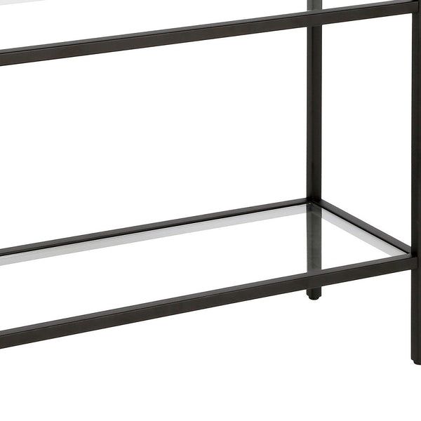 Homeroots 24" Black And Clear Glass And Steel End Table With Two Shelves   544212