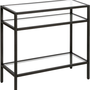 Homeroots 24" Black And Clear Glass And Steel End Table With Two Shelves   544212