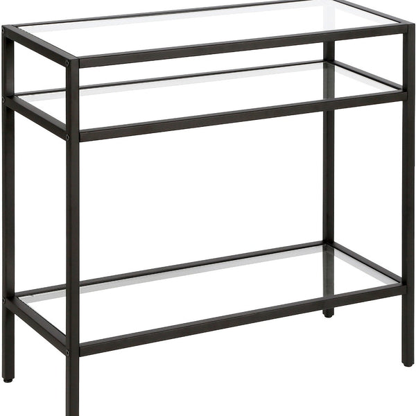 Homeroots 24" Black And Clear Glass And Steel End Table With Two Shelves   544212