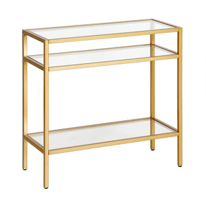 Homeroots 24" Brass And Clear Glass And Steel End Table With Two Shelves   544213