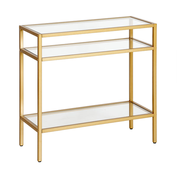 Homeroots 24" Brass And Clear Glass And Steel End Table With Two Shelves   544213