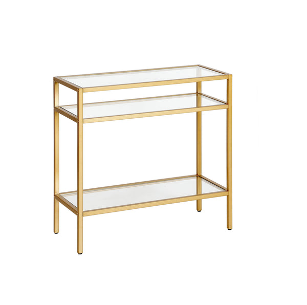 Homeroots 24" Brass And Clear Glass And Steel End Table With Two Shelves   544213