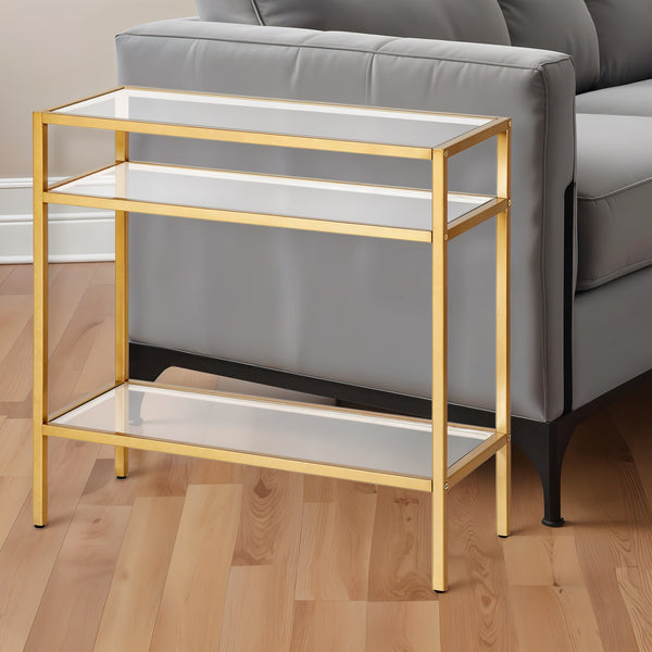 Homeroots 24" Brass And Clear Glass And Steel End Table With Two Shelves   544213