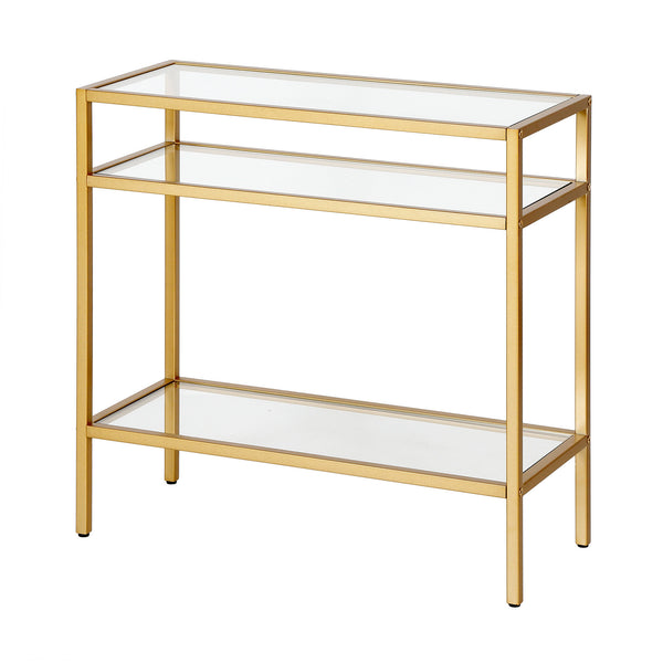 Homeroots 24" Brass And Clear Glass And Steel End Table With Two Shelves   544213