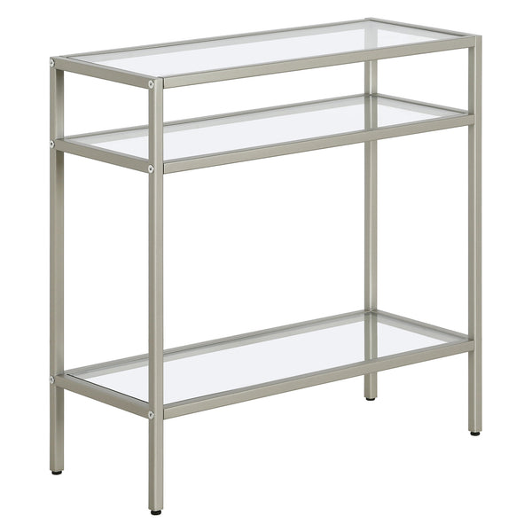Homeroots 24" Nickel And Clear Glass And Steel End Table With Two Shelves   544214