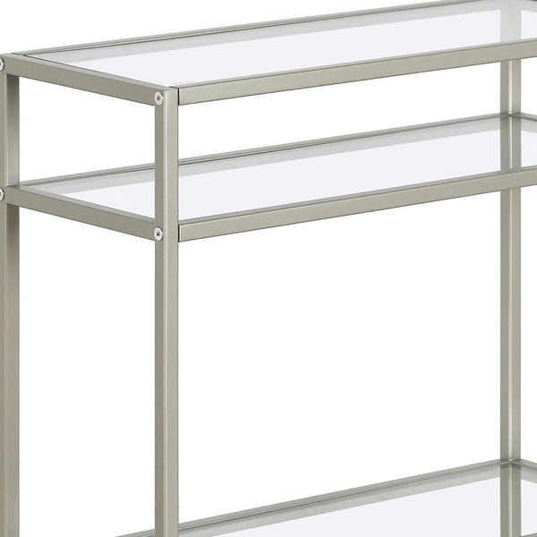 Homeroots 24" Nickel And Clear Glass And Steel End Table With Two Shelves   544214