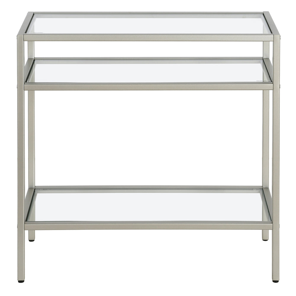 Homeroots 24" Nickel And Clear Glass And Steel End Table With Two Shelves   544214