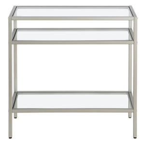 Homeroots 24" Nickel And Clear Glass And Steel End Table With Two Shelves   544214