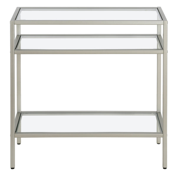 Homeroots 24" Nickel And Clear Glass And Steel End Table With Two Shelves   544214