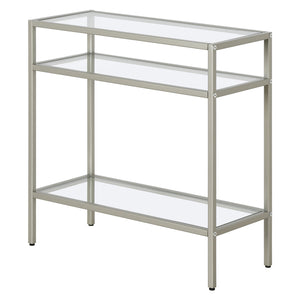 Homeroots 24" Nickel And Clear Glass And Steel End Table With Two Shelves   544214