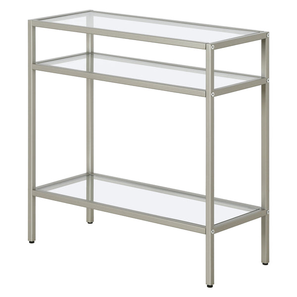 Homeroots 24" Nickel And Clear Glass And Steel End Table With Two Shelves   544214