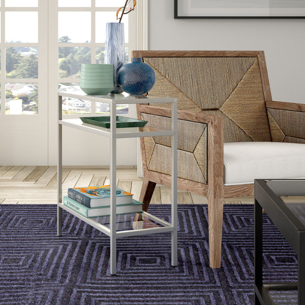 Homeroots 24" Nickel And Clear Glass And Steel End Table With Two Shelves   544214