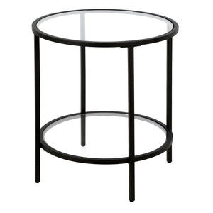 Homeroots 22" Black And Clear Glass And Steel Round End Table With Shelf   544216