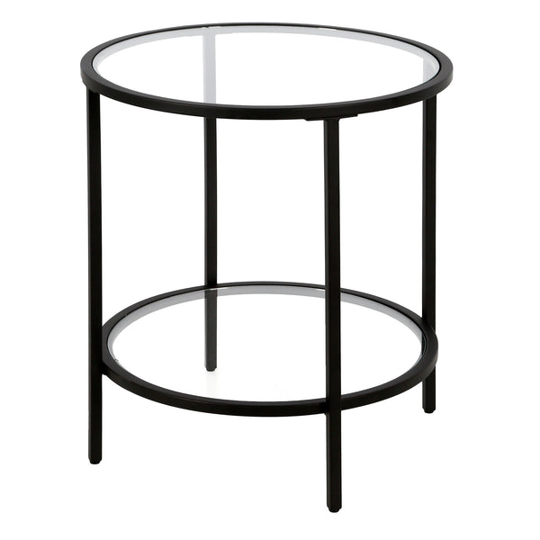Homeroots 22" Black And Clear Glass And Steel Round End Table With Shelf   544216