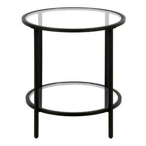 Homeroots 22" Black And Clear Glass And Steel Round End Table With Shelf   544216