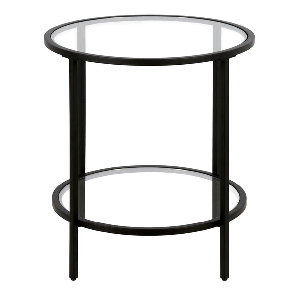 Homeroots 22" Black And Clear Glass And Steel Round End Table With Shelf   544216