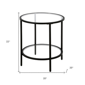 Homeroots 22" Black And Clear Glass And Steel Round End Table With Shelf   544216