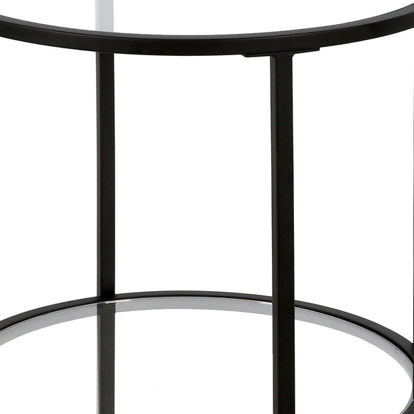 Homeroots 22" Black And Clear Glass And Steel Round End Table With Shelf   544216