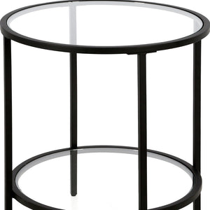 Homeroots 22" Black And Clear Glass And Steel Round End Table With Shelf   544216