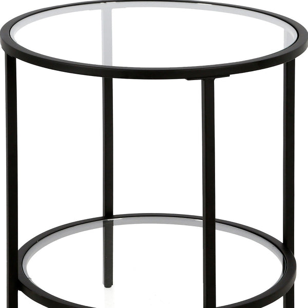 Homeroots 22" Black And Clear Glass And Steel Round End Table With Shelf   544216