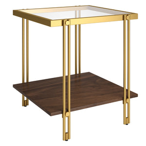 Homeroots 22" Brass And Clear Glass And Steel Square End Table With Shelf   544221
