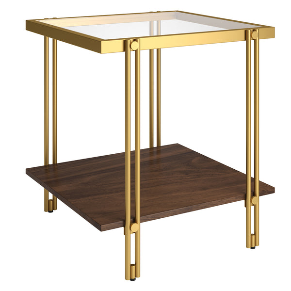 Homeroots 22" Brass And Clear Glass And Steel Square End Table With Shelf   544221