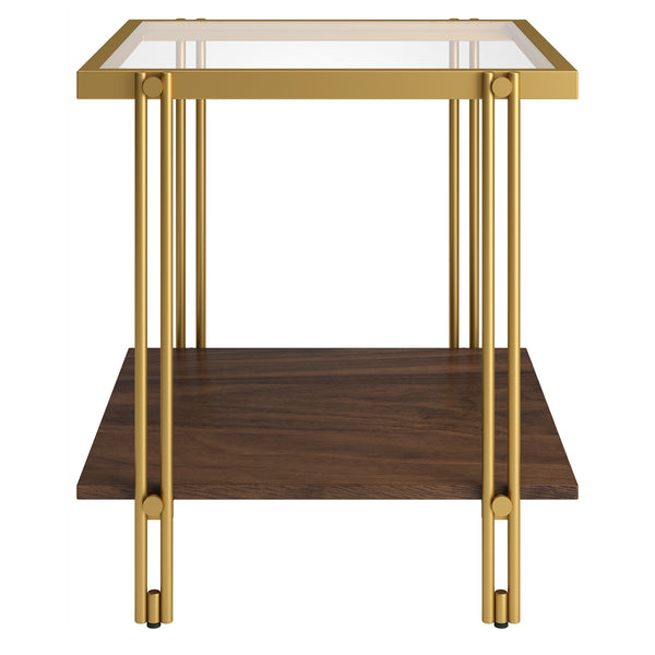 Homeroots 22" Brass And Clear Glass And Steel Square End Table With Shelf   544221