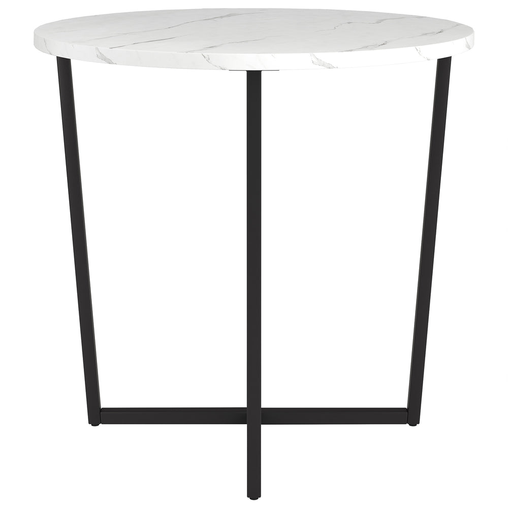 Homeroots 20" Black And White Faux Marble And Steel Round End Table   544222