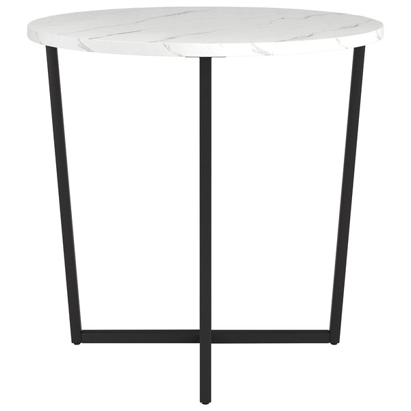 Homeroots 20" Black And White Faux Marble And Steel Round End Table   544222