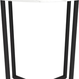 Homeroots 20" Black And White Faux Marble And Steel Round End Table   544222