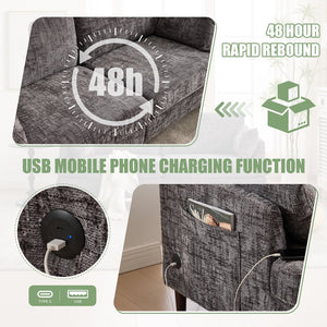 English Elm Modern chenille 2-seater sofa with LED, USB charging, storage pocket, solid wood legs, durable comfort Gray W395P318544