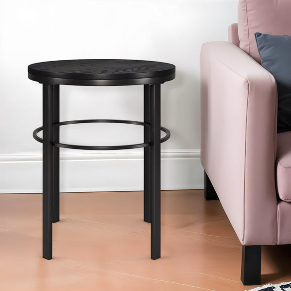 Homeroots 24" Black Wood And Steel Round End Table   544228
