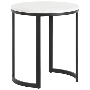 Homeroots 24" Black And White Faux Marble And Steel Round End Table   544231