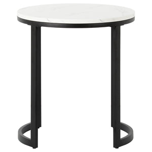 Homeroots 24" Black And White Faux Marble And Steel Round End Table   544231