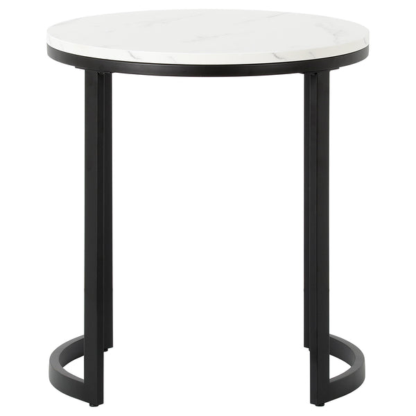 Homeroots 24" Black And White Faux Marble And Steel Round End Table   544231