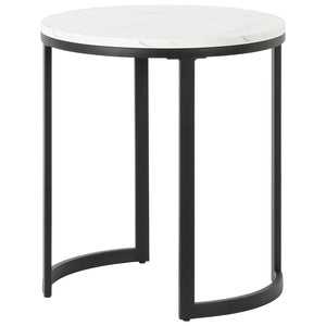 Homeroots 24" Black And White Faux Marble And Steel Round End Table   544231