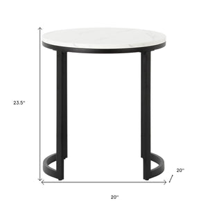 Homeroots 24" Black And White Faux Marble And Steel Round End Table   544231