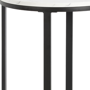 Homeroots 24" Black And White Faux Marble And Steel Round End Table   544231