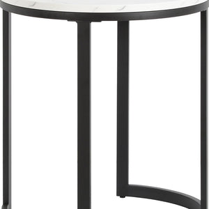 Homeroots 24" Black And White Faux Marble And Steel Round End Table   544231