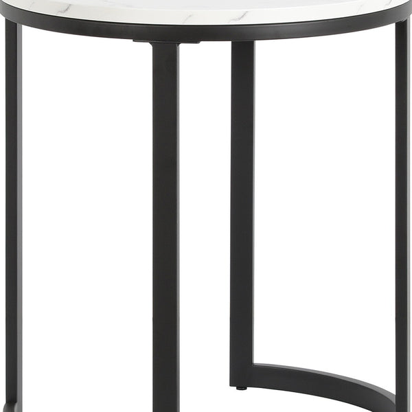 Homeroots 24" Black And White Faux Marble And Steel Round End Table   544231