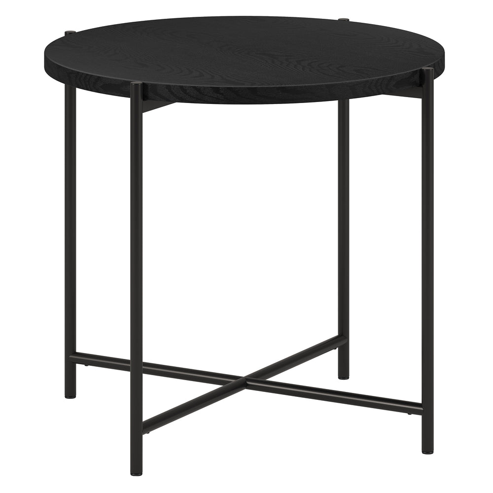 Homeroots 22" Black Wood And Steel Round End Table   544232
