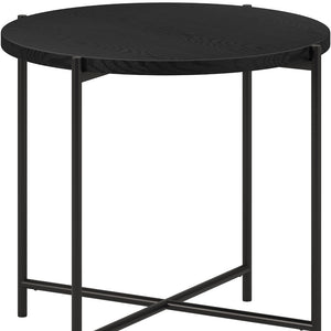 Homeroots 22" Black Wood And Steel Round End Table   544232