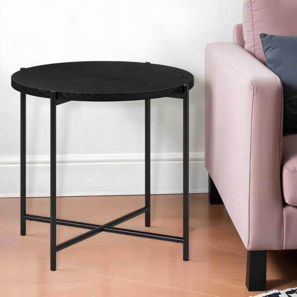 Homeroots 22" Black Wood And Steel Round End Table   544232