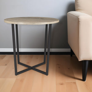 Homeroots 20" Black And Gray Wood And Steel Round End Table   544237