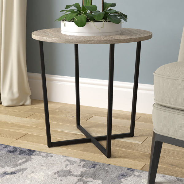 Homeroots 20" Black And Gray Wood And Steel Round End Table   544237