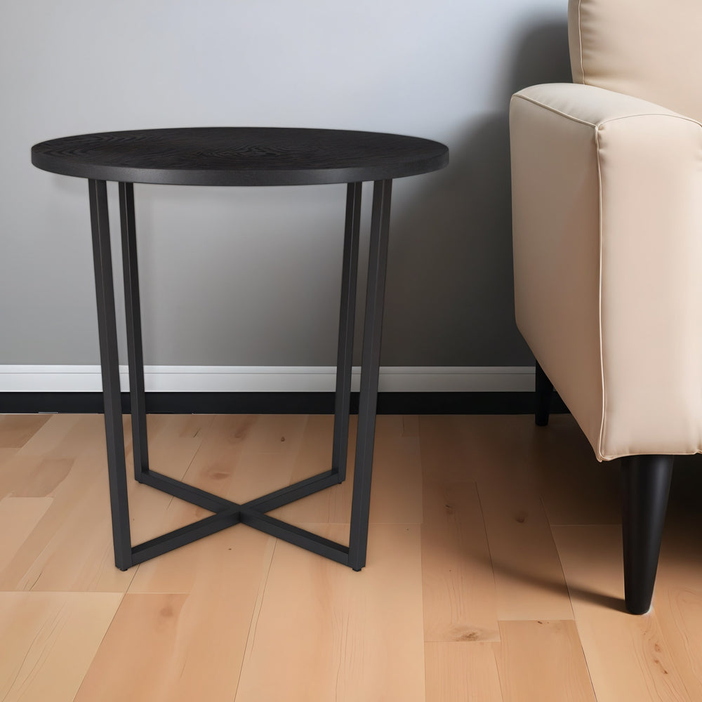 Homeroots 20" Black Wood And Steel Round End Table   544238