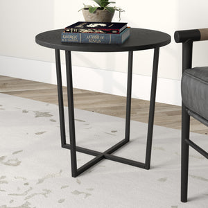 Homeroots 20" Black Wood And Steel Round End Table   544238