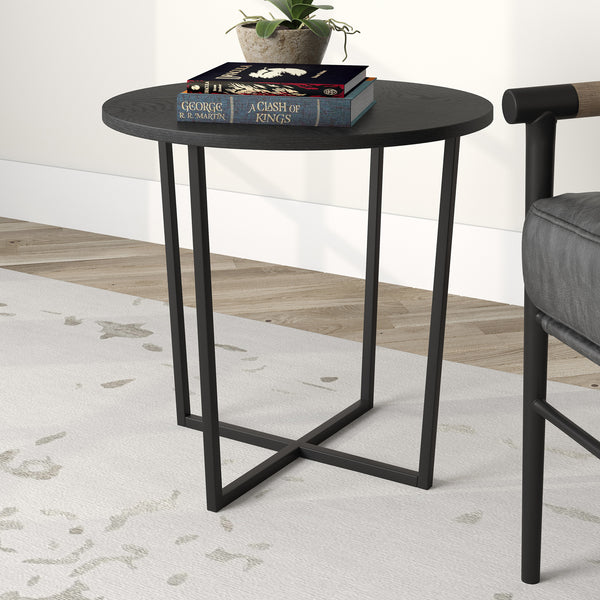 Homeroots 20" Black Wood And Steel Round End Table   544238