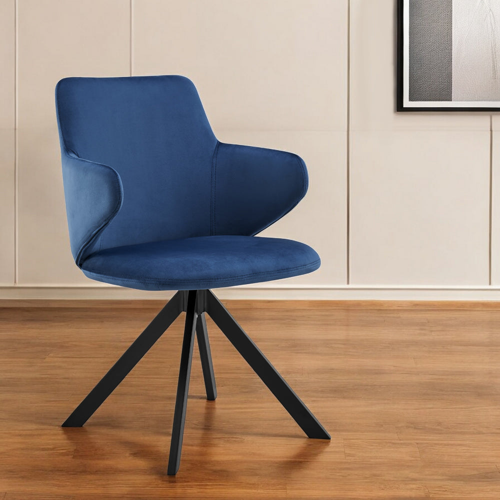 Homeroots Blue And Black Upholstered Velvet Dining Arm Chair  Metal And Wood 544250